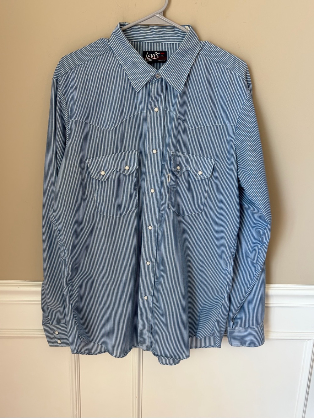 Levi's Men’s Vintage 70’s-90’s Blue/White Pinstripe Western Shirt, XL, Cowboy